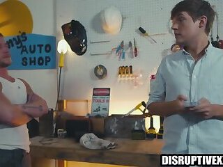 Spoiled rich brat fucked hard by car mechanic